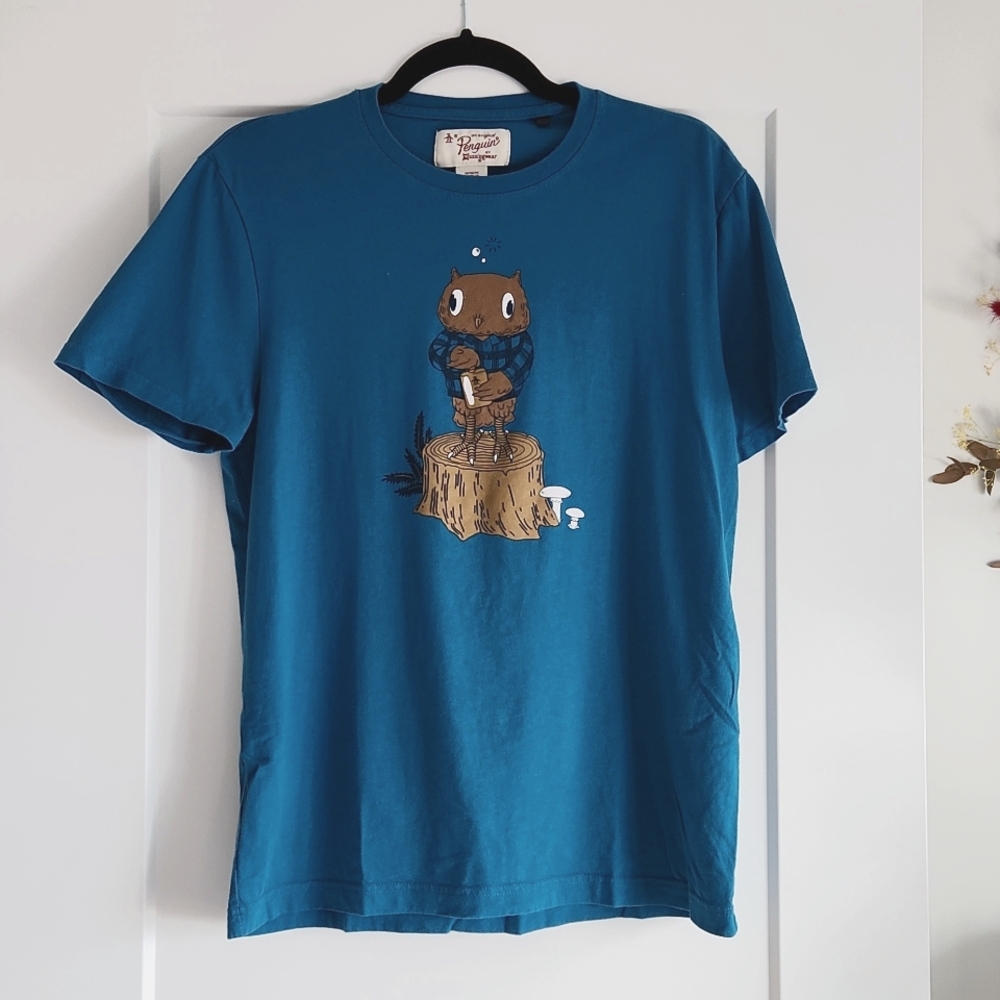 🐧Original Penguin🐧 Blue graphic tee Drunken Owl, size M